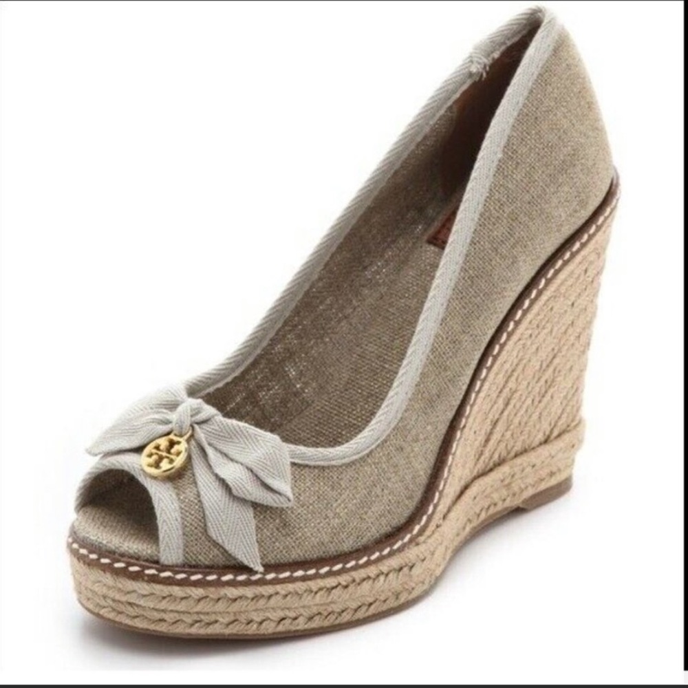 Tory Burch Beige Jackie Bow Espadrille Wedge